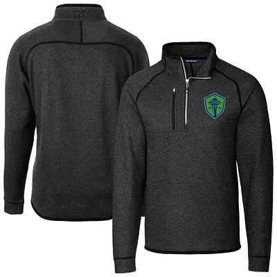 Men's Cutter & Buck Heather Charcoal Seattle Sounders FC Big Tall Mainsail Sweater-Knit Half-Zip Pullover Top