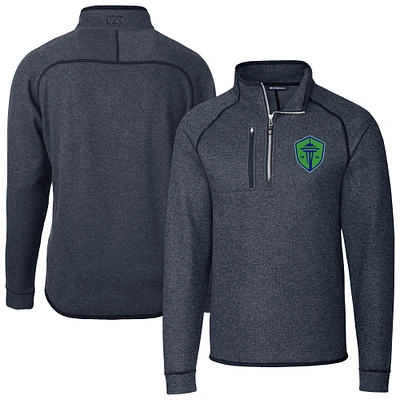 Men's Cutter & Buck Heather Navy Seattle Sounders FC Big Tall Mainsail Sweater-Knit Half-Zip Pullover Top