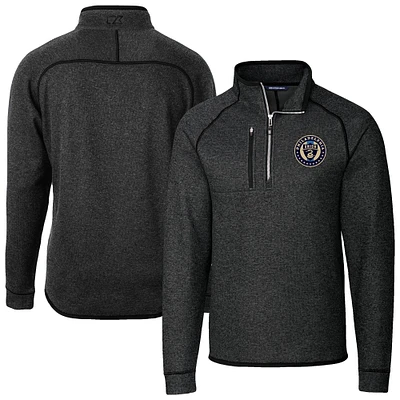 Men's Cutter & Buck Heather Charcoal Philadelphia Union Big Tall Mainsail Sweater-Knit Half-Zip Pullover Top