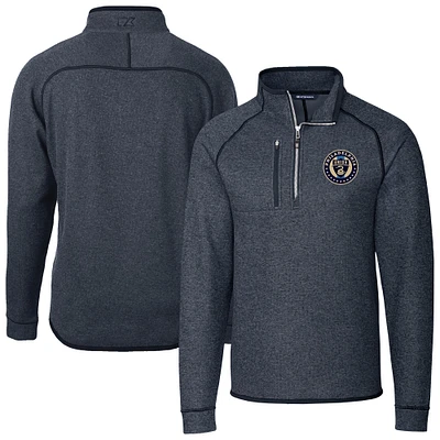 Men's Cutter & Buck Heather Navy Philadelphia Union Big Tall Mainsail Sweater-Knit Half-Zip Pullover Top