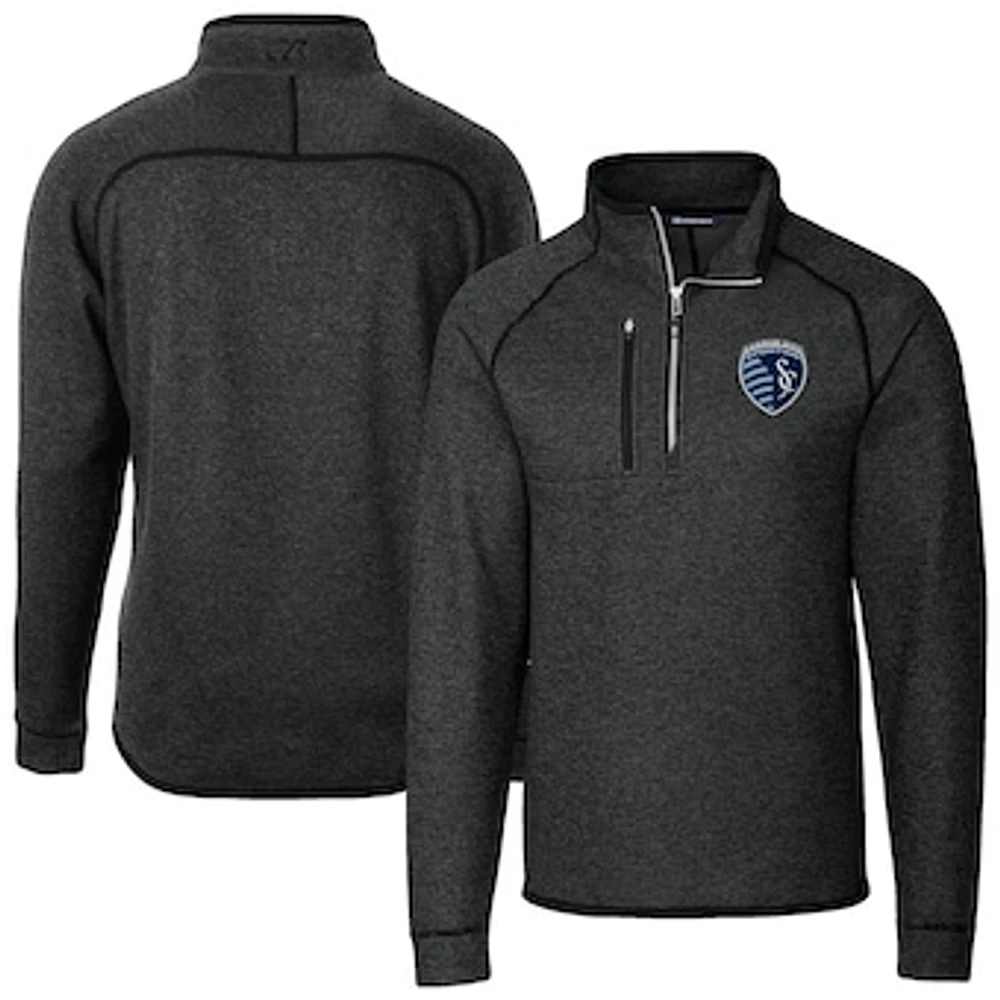 Men's Cutter & Buck Heather Charcoal Sporting Kansas City Big Tall Mainsail Sweater-Knit Half-Zip Pullover Top