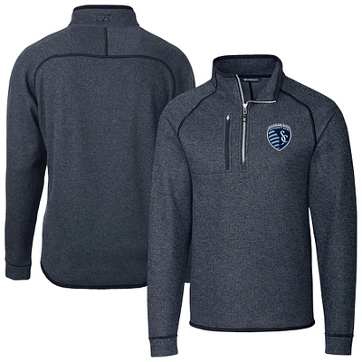 Men's Cutter & Buck Heather Navy Sporting Kansas City Big Tall Mainsail Sweater-Knit Half-Zip Pullover Top