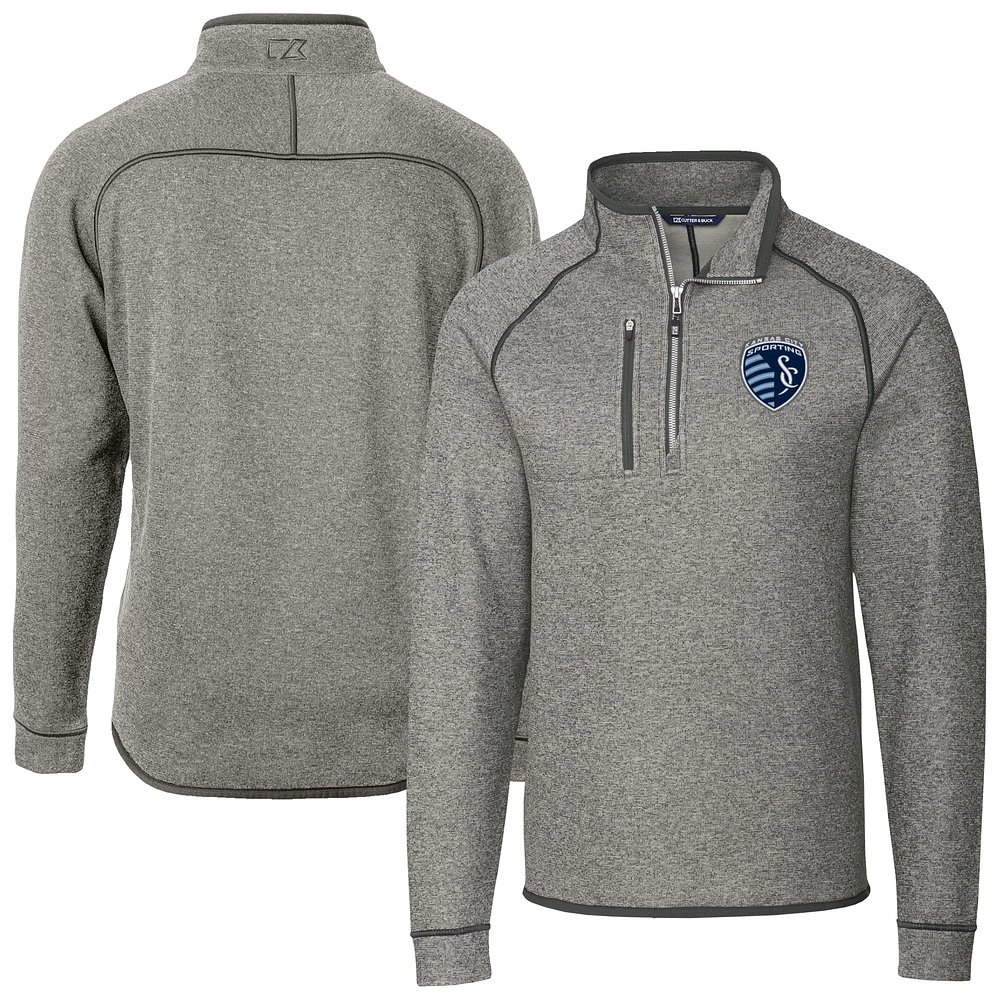 Men's Cutter & Buck Heather Gray Sporting Kansas City Big Tall Mainsail Sweater-Knit Half-Zip Pullover Top