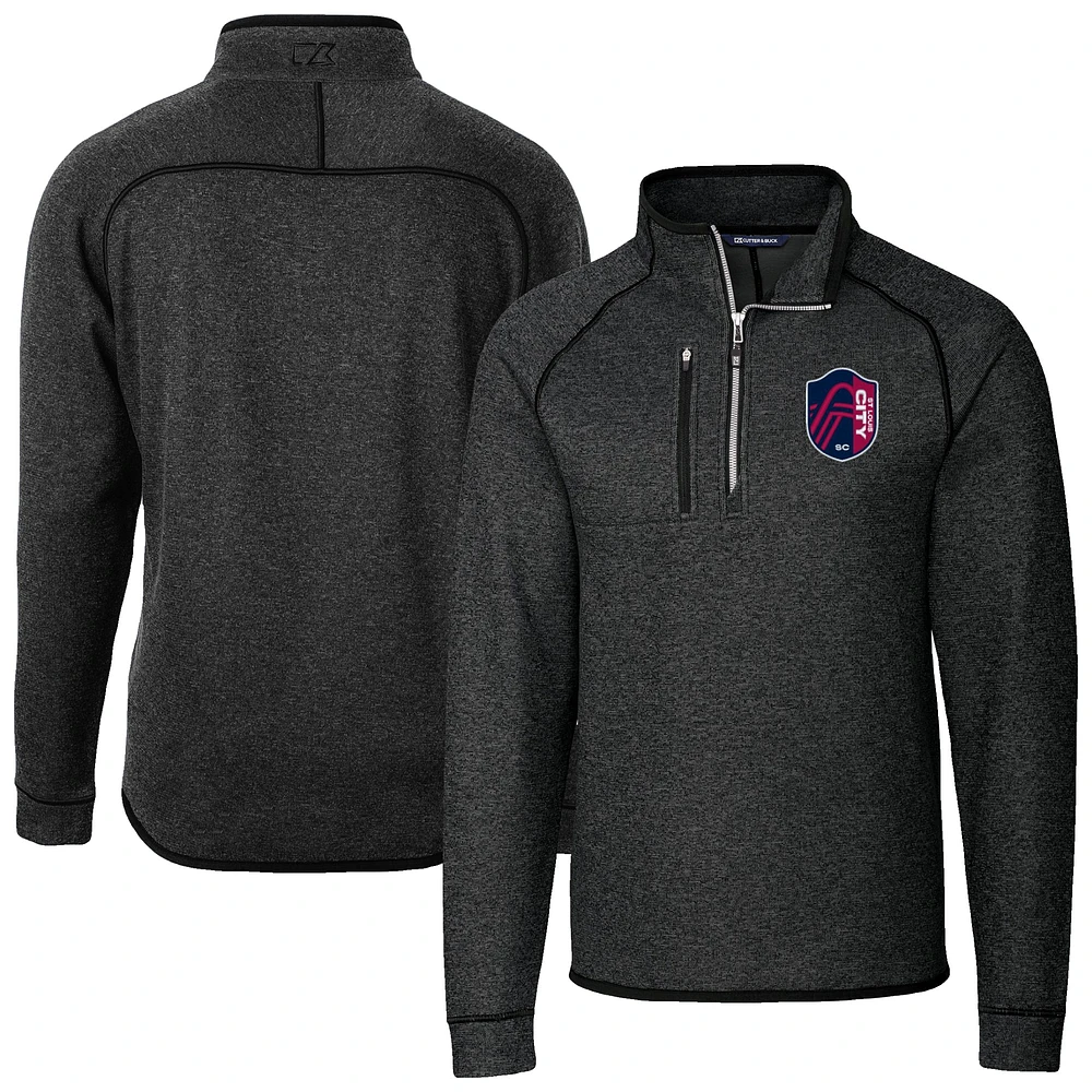 Men's Cutter & Buck Heather Charcoal St. Louis City SC Big Tall Mainsail Sweater-Knit Half-Zip Pullover Top