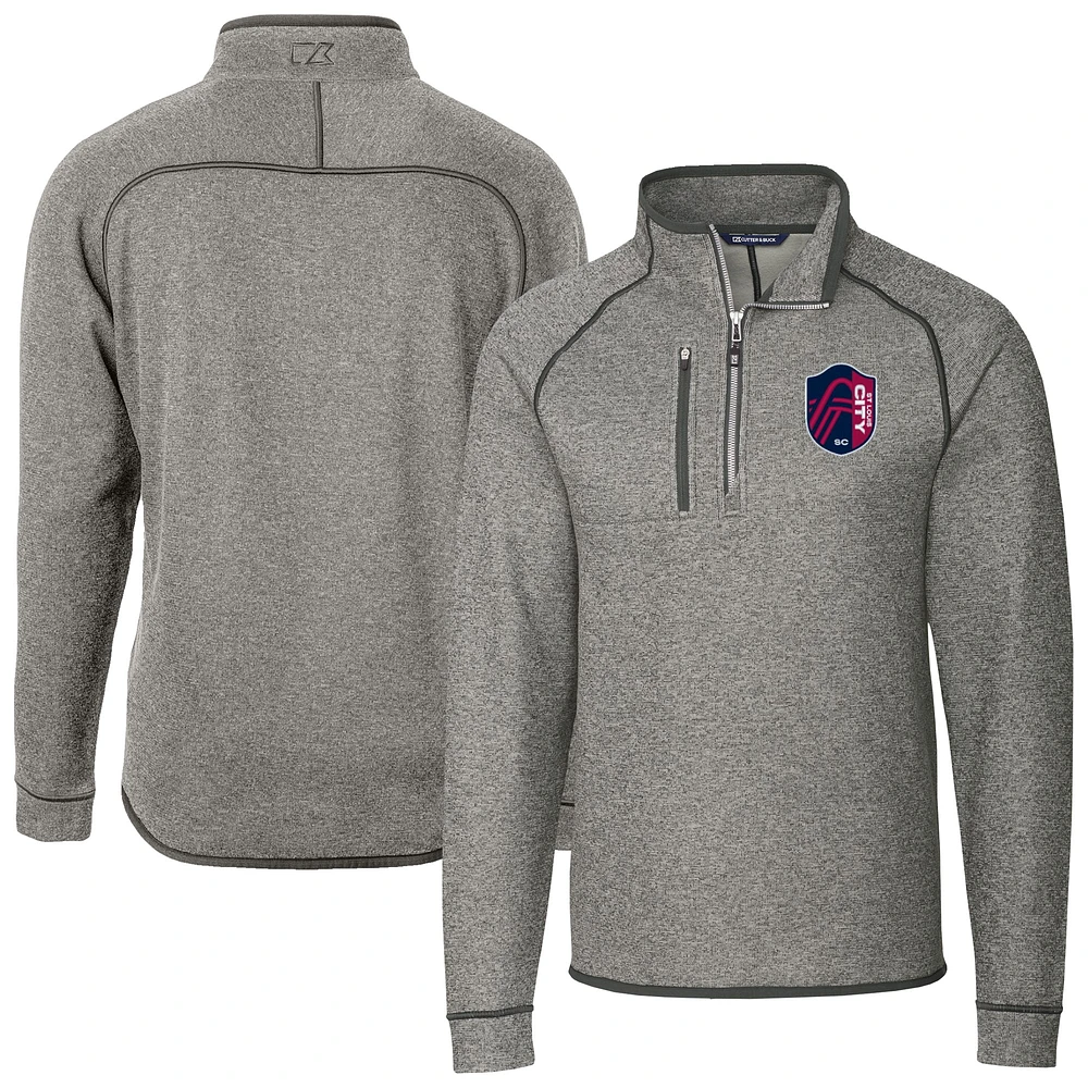 Men's Cutter & Buck Heather Gray St. Louis City SC Big Tall Mainsail Sweater-Knit Half-Zip Pullover Top