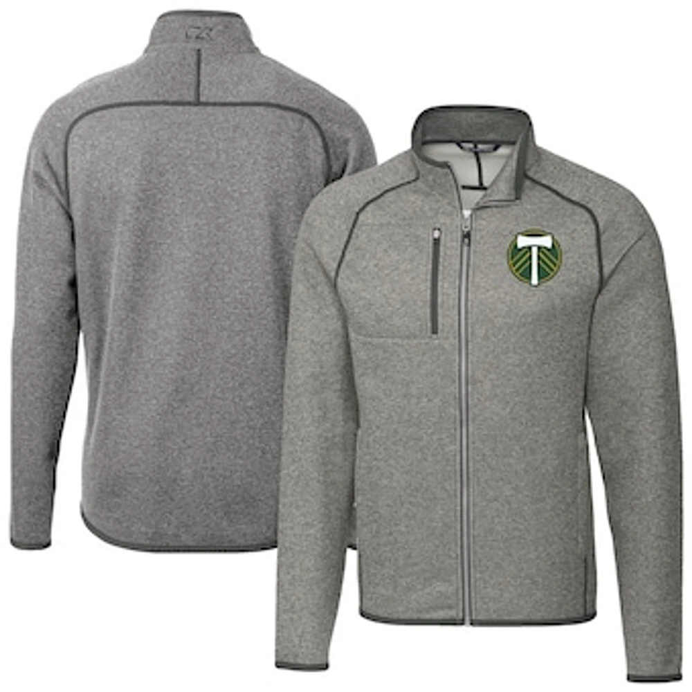 Men's Cutter & Buck Heather Gray Portland Timbers Big Tall Mainsail Sweater-Knit Full-Zip Jacket
