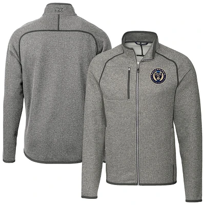 Men's Cutter & Buck Heather Gray Philadelphia Union Big Tall Mainsail Sweater-Knit Full-Zip Jacket