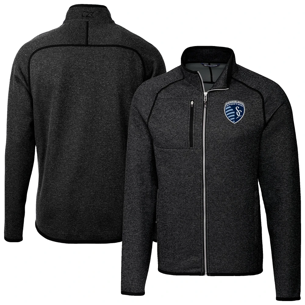 Men's Cutter & Buck Heather Charcoal Sporting Kansas City Big Tall Mainsail Sweater-Knit Full-Zip Jacket