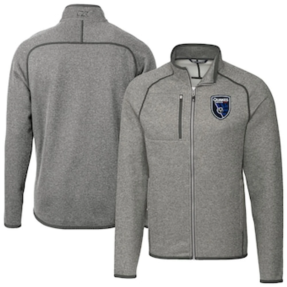 Men's Cutter & Buck Heather Gray San Jose Earthquakes Big Tall Mainsail Sweater-Knit Full-Zip Jacket