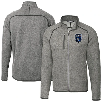 Men's Cutter & Buck Heather Gray San Jose Earthquakes Big Tall Mainsail Sweater-Knit Full-Zip Jacket