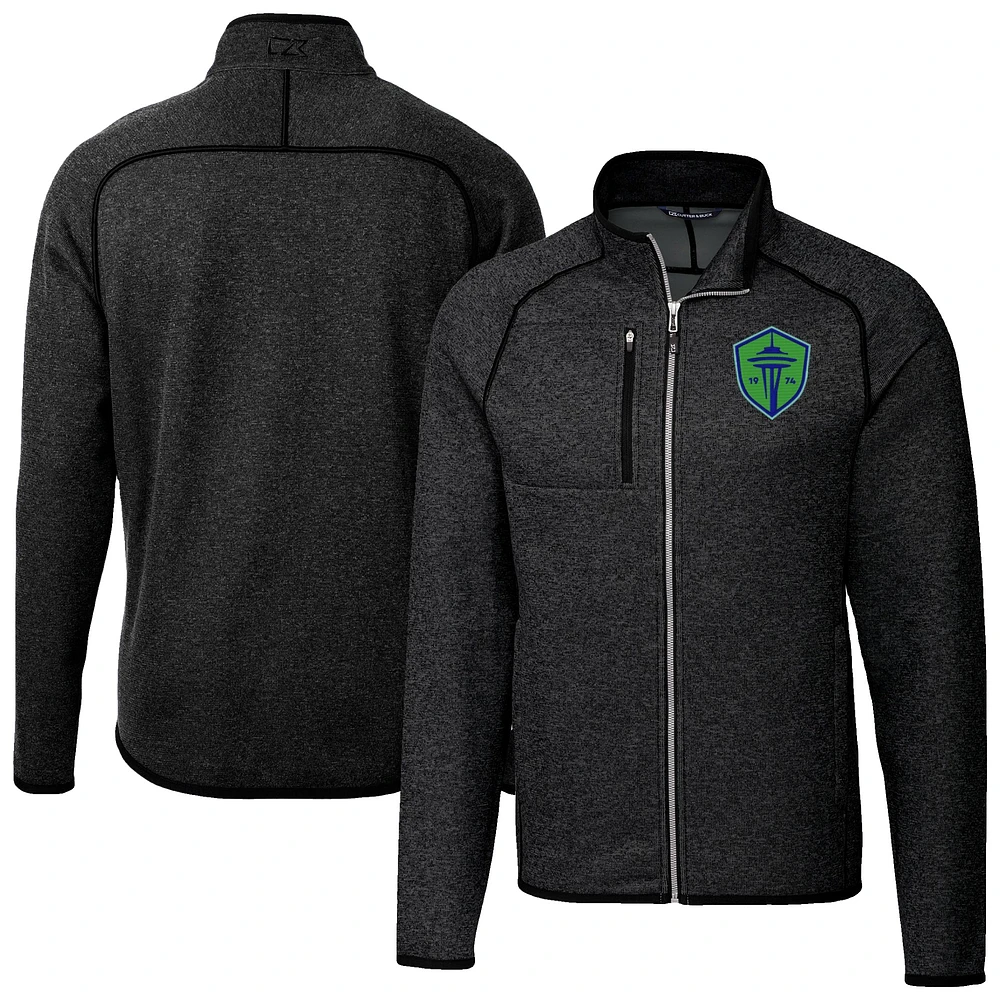 Men's Cutter & Buck Heather Charcoal Seattle Sounders FC Big Tall Mainsail Sweater-Knit Full-Zip Jacket