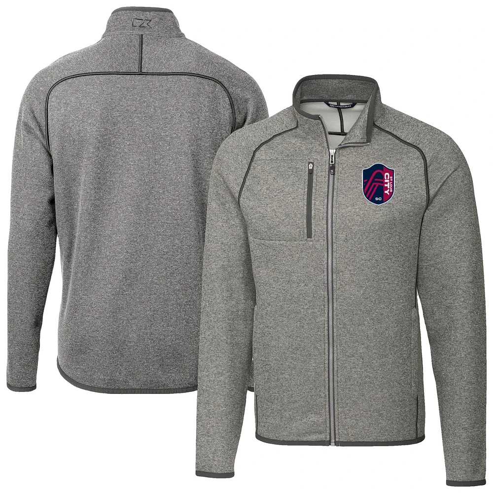 Men's Cutter & Buck Heather Gray St. Louis City SC Big Tall Mainsail Sweater-Knit Full-Zip Jacket