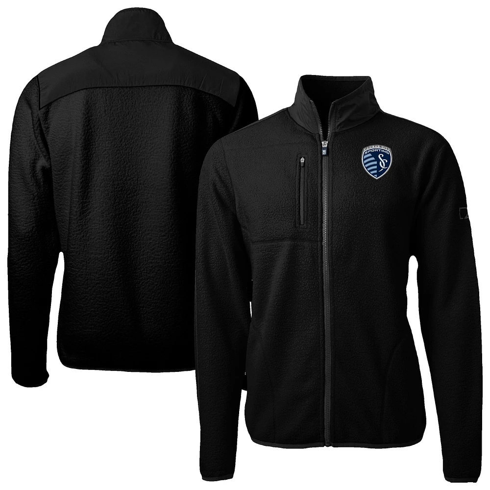 Men's Cutter & Buck Black Sporting Kansas City Big Tall Cascade Eco Sherpa Fleece Full-Zip Jacket