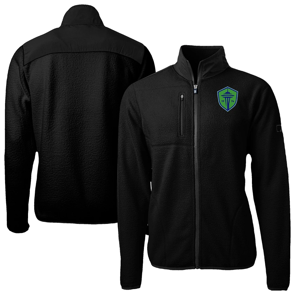 Men's Cutter & Buck Black Seattle Sounders FC Big Tall Cascade Eco Sherpa Fleece Full-Zip Jacket