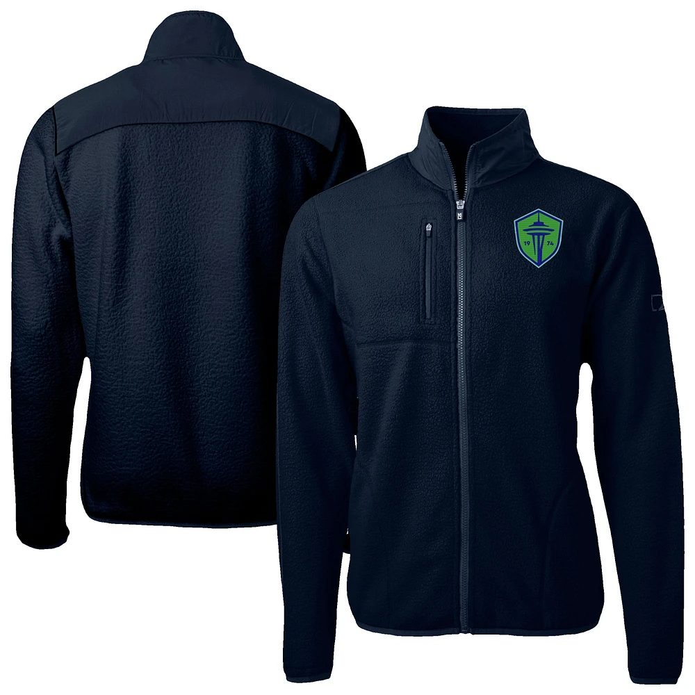 Men's Cutter & Buck Navy Seattle Sounders FC Big Tall Cascade Eco Sherpa Fleece Full-Zip Jacket