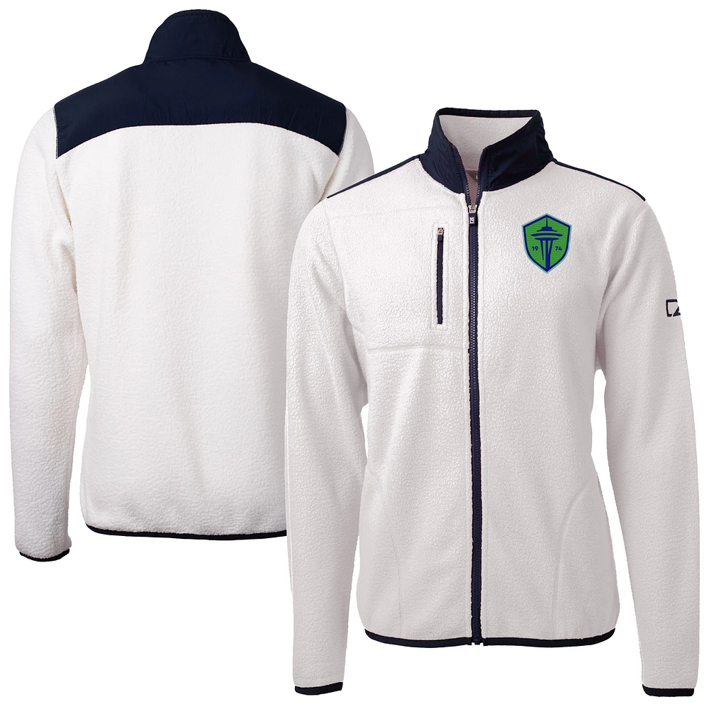 Men's Cutter & Buck Oatmeal Seattle Sounders FC Big Tall Cascade Eco Sherpa Fleece Full-Zip Jacket