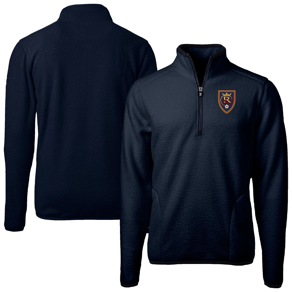 Men's Cutter & Buck Navy Real Salt Lake Big Tall Cascade Eco Sherpa Fleece Quarter-Zip Pullover Jacket