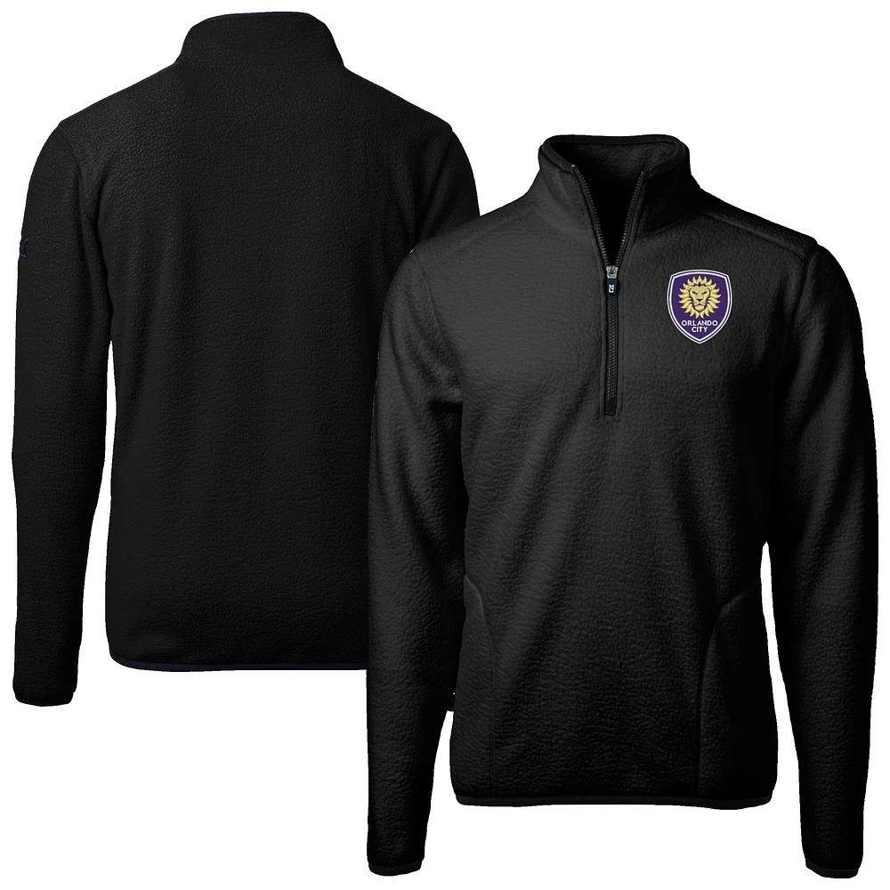 Men's Cutter & Buck Black Orlando City SC Big Tall Cascade Eco Sherpa Fleece Quarter-Zip Pullover Jacket
