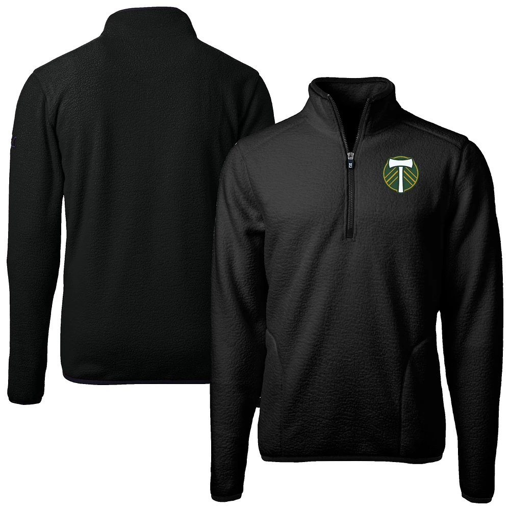 Men's Cutter & Buck Black Portland Timbers Big Tall Cascade Eco Sherpa Fleece Quarter-Zip Pullover Jacket