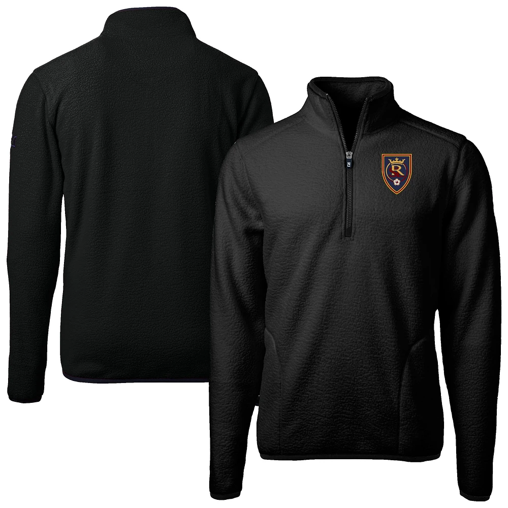 Men's Cutter & Buck Black Real Salt Lake Big Tall Cascade Eco Sherpa Fleece Quarter-Zip Pullover Jacket