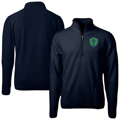 Men's Cutter & Buck Navy Seattle Sounders FC Big Tall Cascade Eco Sherpa Fleece Quarter-Zip Pullover Jacket