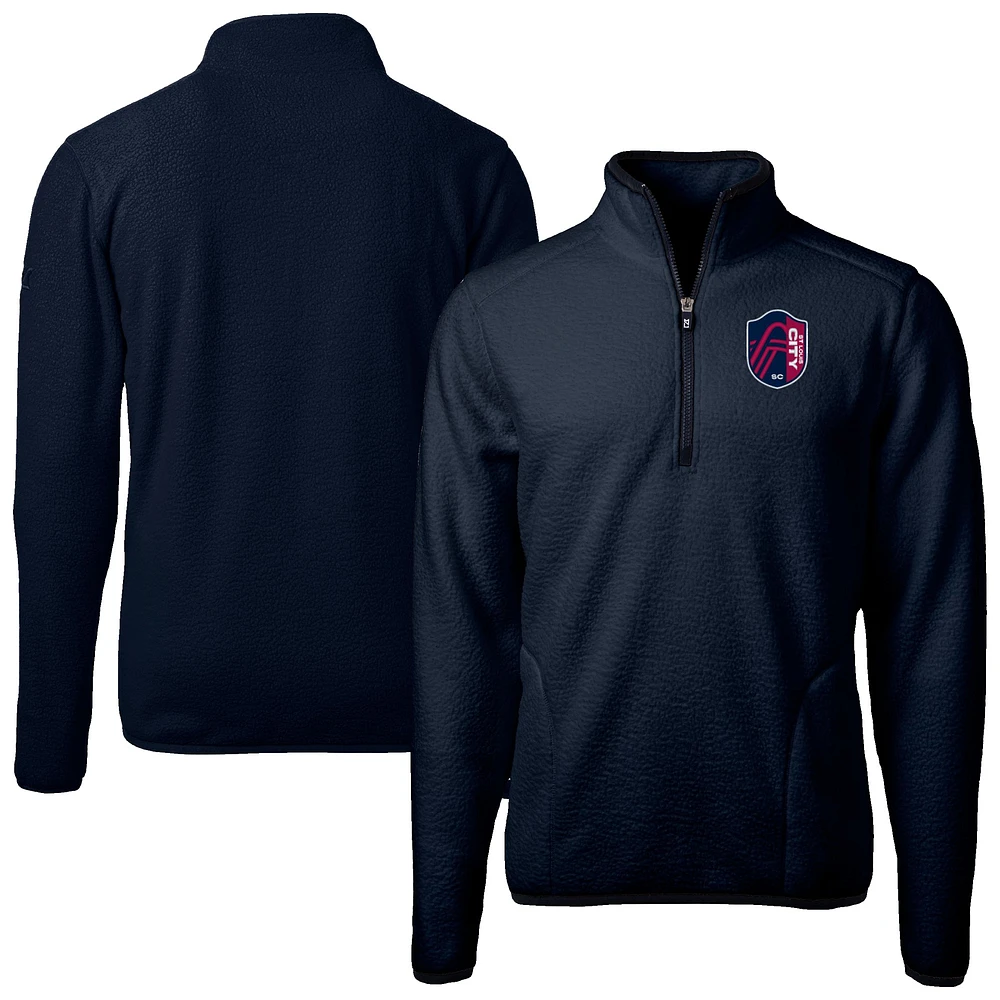 Men's Cutter & Buck Navy St. Louis City SC Big Tall Cascade Eco Sherpa Fleece Quarter-Zip Pullover Jacket