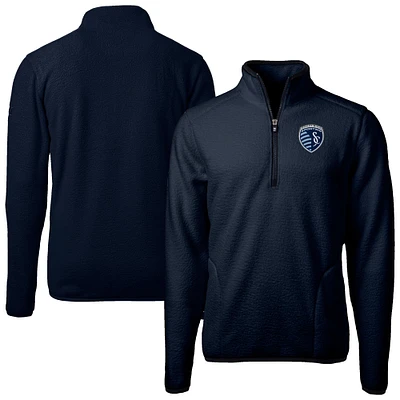 Men's Cutter & Buck Navy Sporting Kansas City Big Tall Cascade Eco Sherpa Fleece Quarter-Zip Pullover Jacket