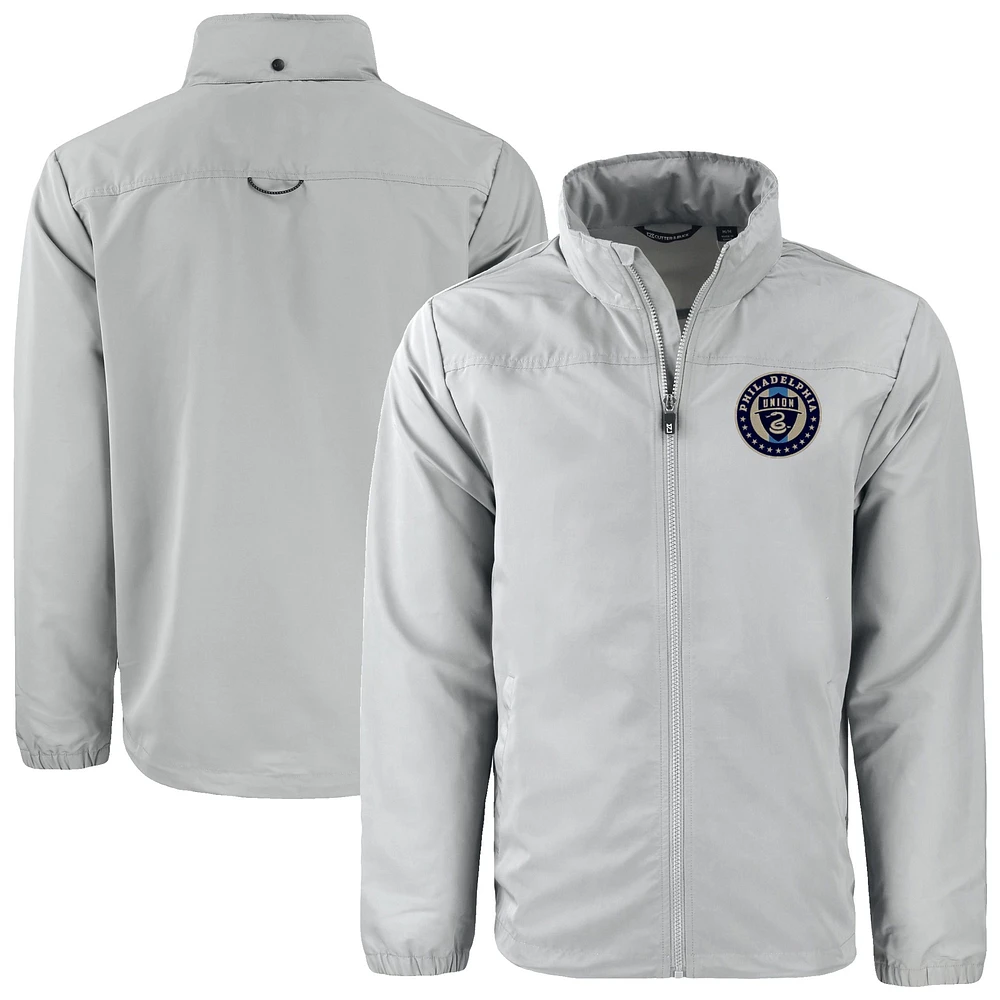Men's Cutter & Buck Gray Philadelphia Union Big Tall Charter Eco Knit Recycled Full-Zip Hoodie Jacket