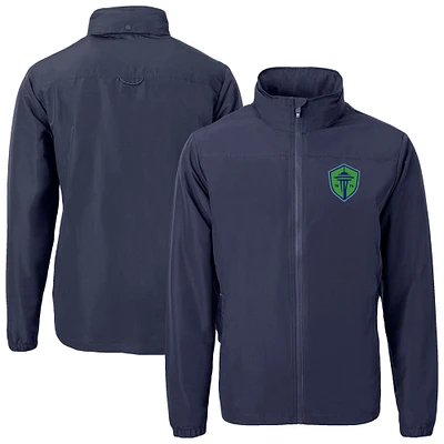 Men's Cutter & Buck Navy Seattle Sounders FC Big Tall Charter Eco Knit Recycled Full-Zip Hoodie Jacket