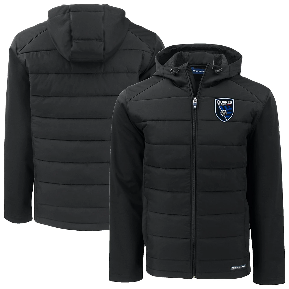 Men's Cutter & Buck San Jose Earthquakes Big Tall Evoke Hybrid Eco Softshell Recycled Full-Zip Hoodie Jacket