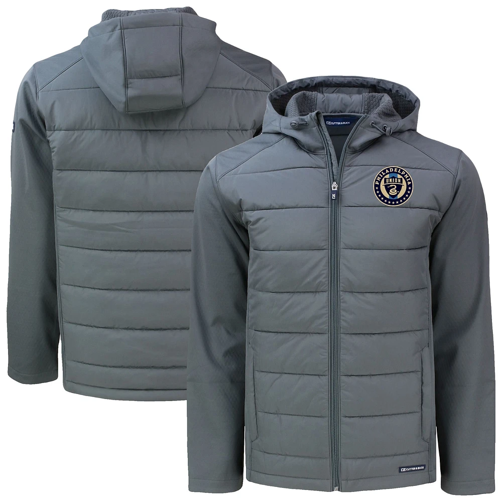 Men's Cutter & Buck Gray Philadelphia Union Big Tall Evoke Hybrid Eco Softshell Recycled Full-Zip Hoodie Jacket