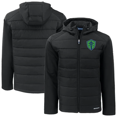 Men's Cutter & Buck Seattle Sounders FC Big Tall Evoke Hybrid Eco Softshell Recycled Full-Zip Hoodie Jacket