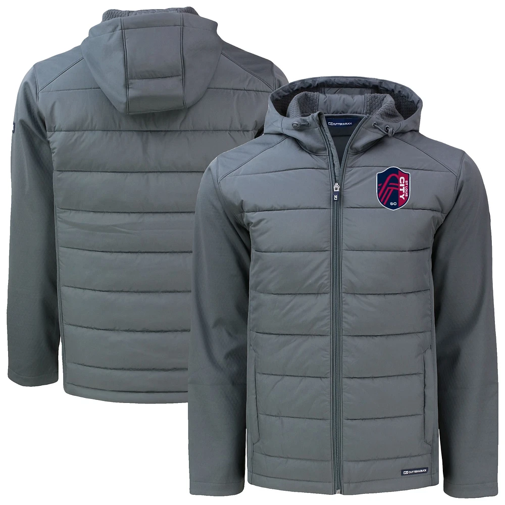 Men's Cutter & Buck Gray St. Louis City SC Big Tall Evoke Hybrid Eco Softshell Recycled Full-Zip Hoodie Jacket
