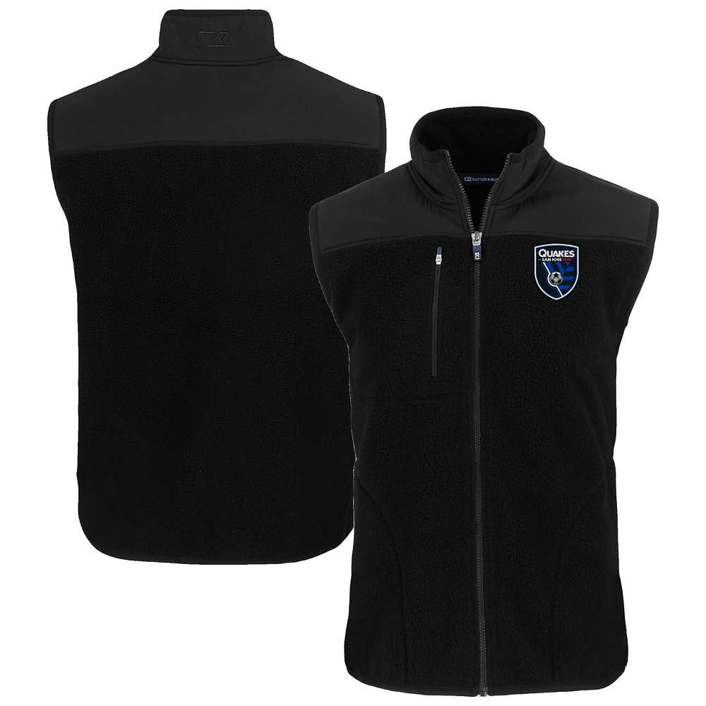 Men's Cutter & Buck Black San Jose Earthquakes Big Tall Cascade Eco Sherpa Fleece Full-Zip Vest