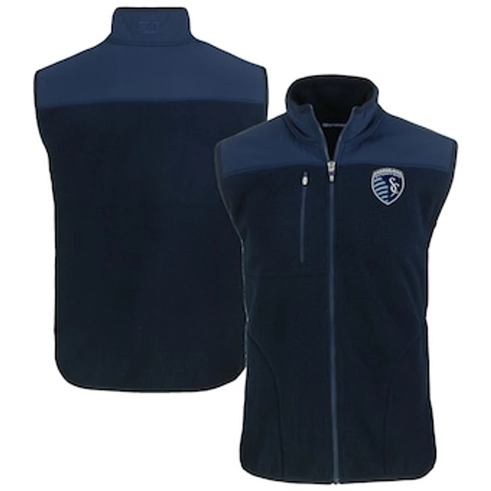 Men's Cutter & Buck Navy Sporting Kansas City Big Tall Cascade Eco Sherpa Fleece Full-Zip Vest