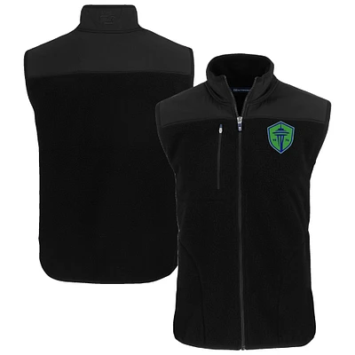 Men's Cutter & Buck Black Seattle Sounders FC Big Tall Cascade Eco Sherpa Fleece Full-Zip Vest