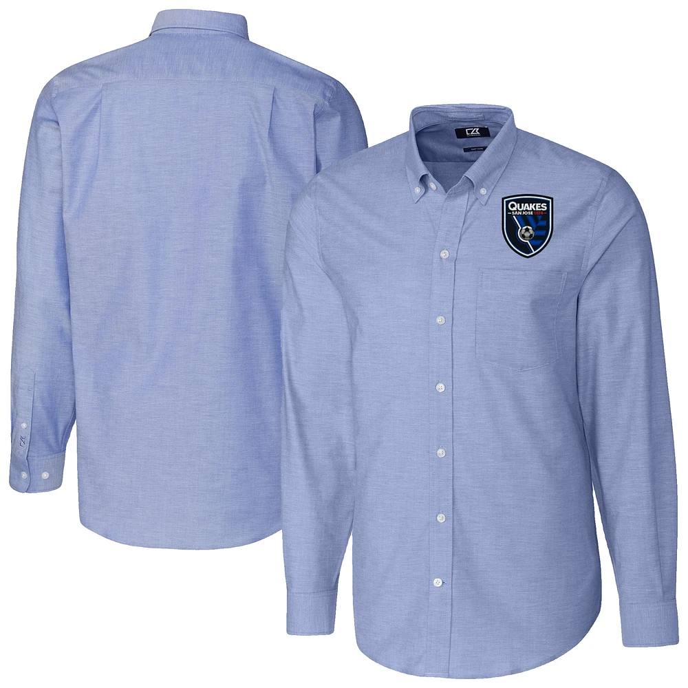 Men's Cutter & Buck Blue San Jose Earthquakes Big Tall Stretch Oxford Long Sleeve Dress Shirt