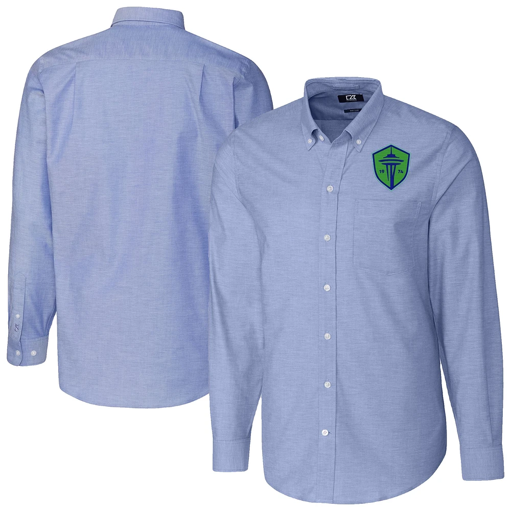 Men's Cutter & Buck Blue Seattle Sounders FC Big Tall Stretch Oxford Long Sleeve Dress Shirt