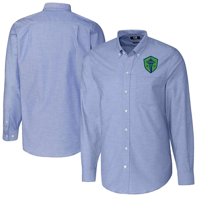 Men's Cutter & Buck Blue Seattle Sounders FC Big Tall Stretch Oxford Long Sleeve Dress Shirt