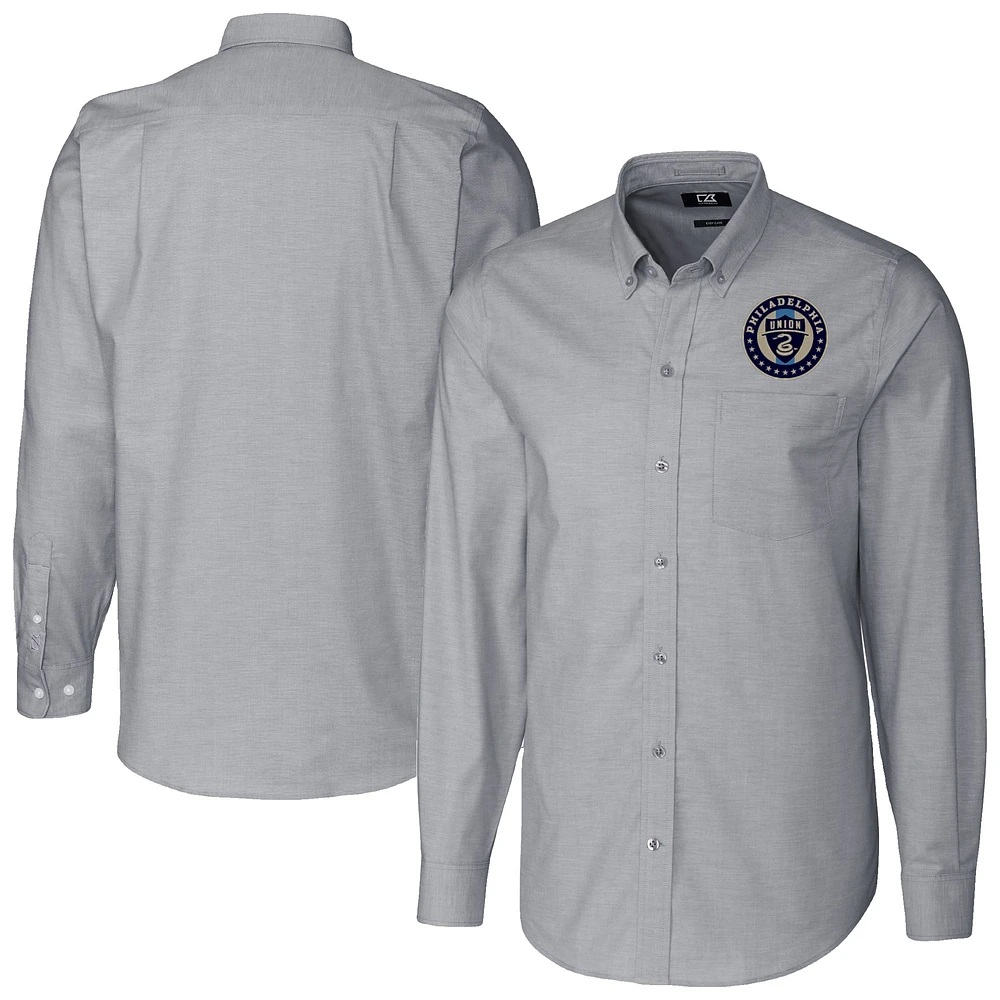 Men's Cutter & Buck Charcoal Philadelphia Union Big Tall Stretch Oxford Long Sleeve Dress Shirt