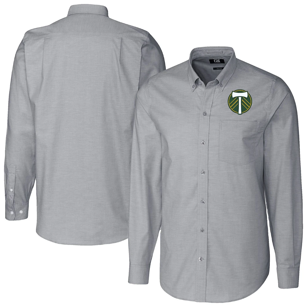 Men's Cutter & Buck Charcoal Portland Timbers Big Tall Stretch Oxford Long Sleeve Dress Shirt