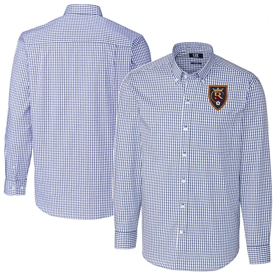 Men's Cutter & Buck Blue Real Salt Lake Big Tall Easy Care Stretch Gingham Long Sleeve Dress Shirt