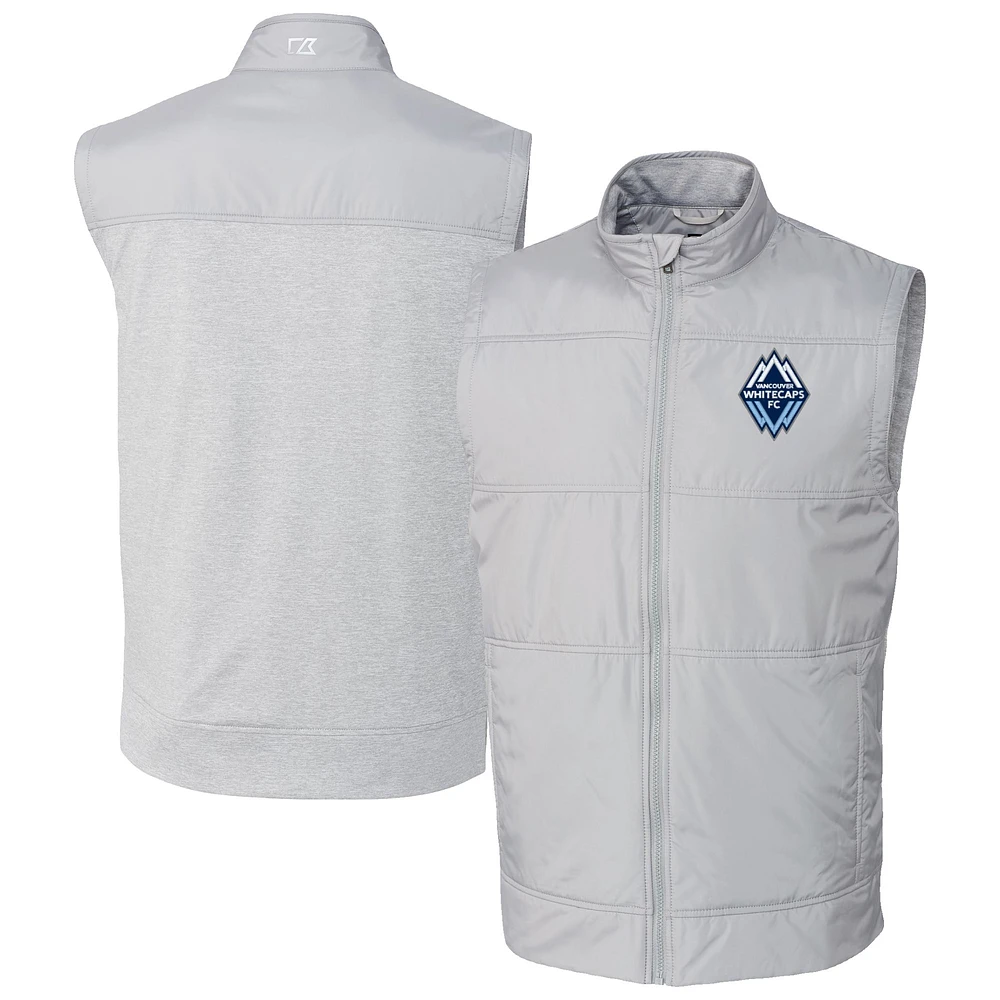 Men's Cutter & Buck Gray Vancouver Whitecaps FC Big Tall Stealth Hybrid Quilted Windbreaker Full-Zip Vest