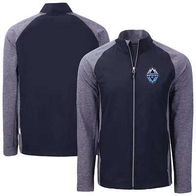 Men's Cutter & Buck Heather Navy Vancouver Whitecaps FC Big Tall Adapt Eco Knit Hybrid Recycled Full-Zip Jacket