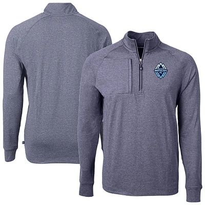Men's Cutter & Buck Heather Navy Vancouver Whitecaps FC Big Tall Adapt Eco Knit Raglan Quarter-Zip Top