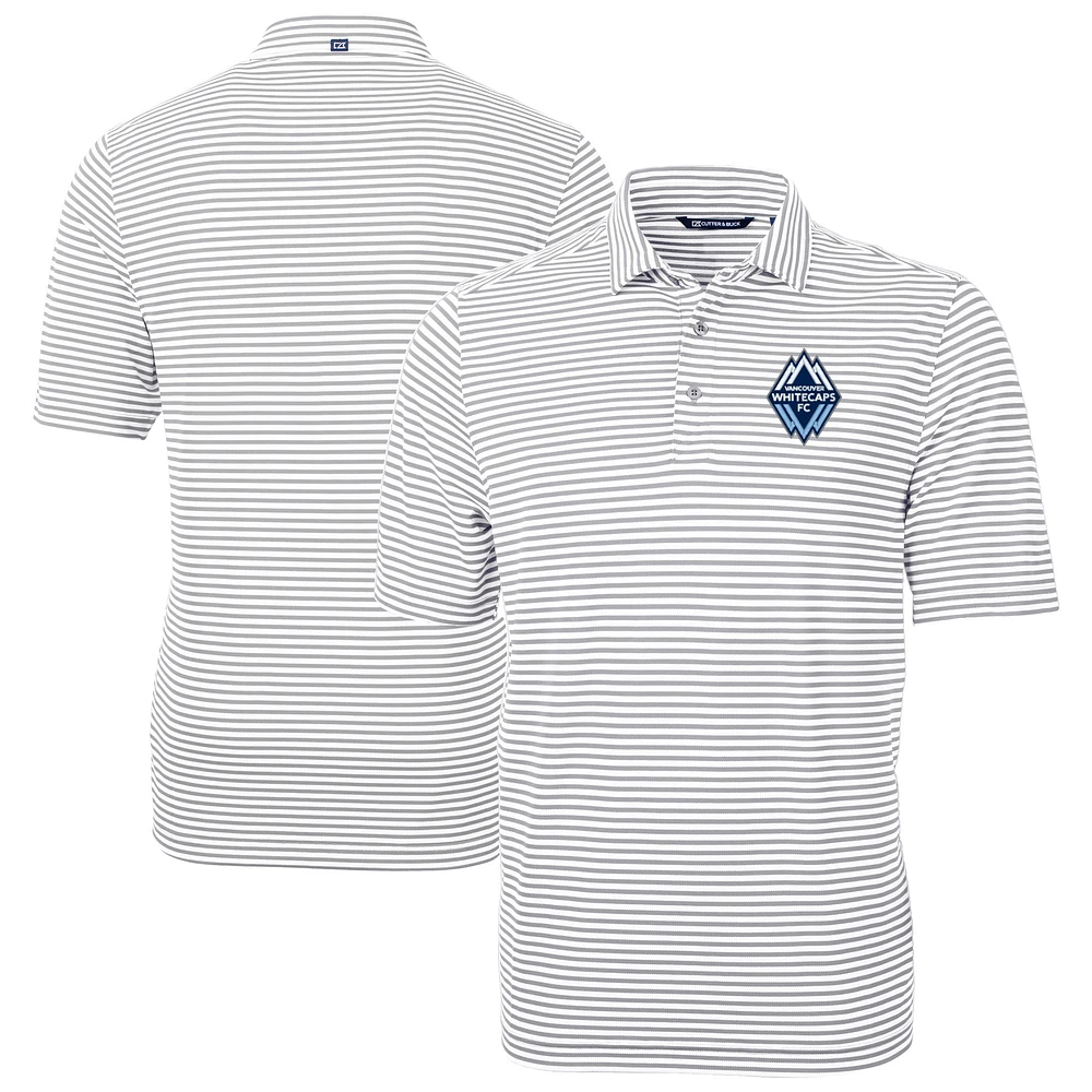 Men's Cutter & Buck Gray Vancouver Whitecaps FC Big Tall Virtue Eco Pique Stripe Recycled Polo