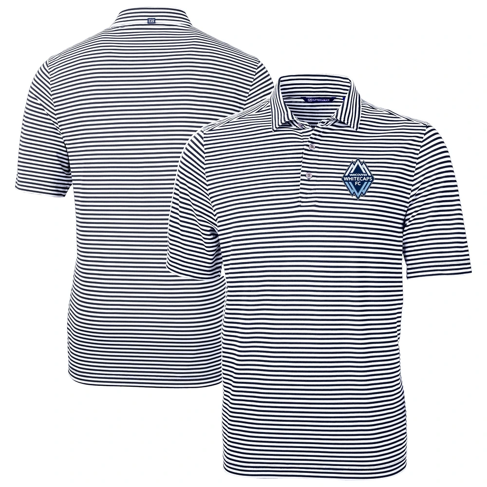 Men's Cutter & Buck Navy Vancouver Whitecaps FC Big Tall Virtue Eco Pique Stripe Recycled Polo