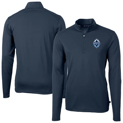 Men's Cutter & Buck Navy Vancouver Whitecaps FC Big Tall Virtue Eco Pique Recycled Quarter-Zip Top