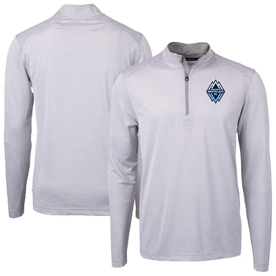 Men's Cutter & Buck Gray Vancouver Whitecaps FC Big Tall Virtue Eco Pique Micro Stripe Recycled Quarter-Zip Top