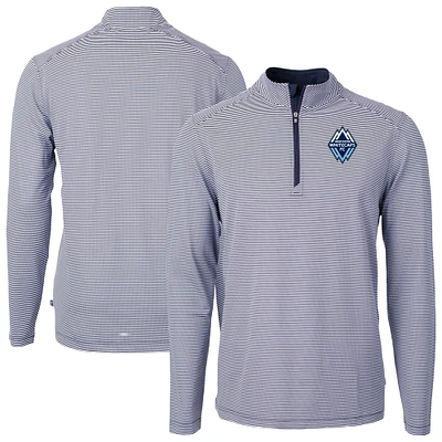 Men's Cutter & Buck Navy Vancouver Whitecaps FC Big Tall Virtue Eco Pique Micro Stripe Recycled Quarter-Zip Top